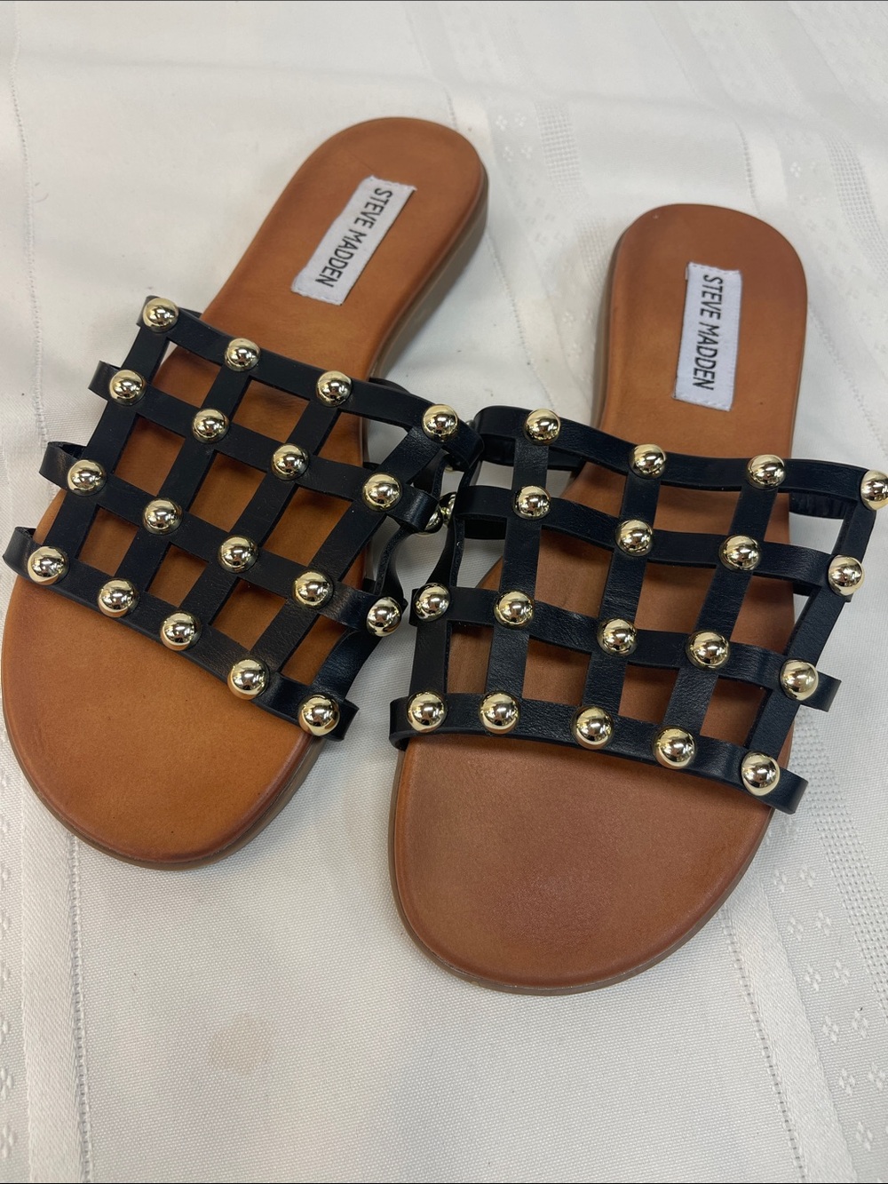 Steve Madden Black Studded Woven Slide Sandals Sz 6.5